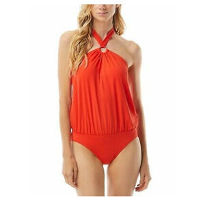 Michael Kors POPPY Red Halter Blouson One-Piece Swimsuit 14 NEW $114